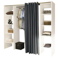 M&S – Armoire Spike 112/185cm avec rideau – 8 tablettes – Panneaux de particules – Blanc et gris