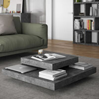 Table basse 4 plateaux 90x90 cm en bois effet béton et noir - SLATE