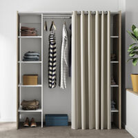 Dressing extensible 2 colonne chêne blanc rideau écru - CLOTHES