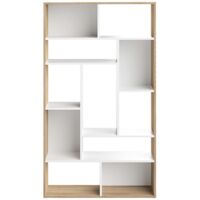 Bibliothèque 10 niches 98x33x163 cm chêne et blanc - SEOUL