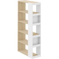 Bibliothèque 5 niches 90x34x188 cm chêne clair et blanc - ELLA