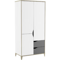 Armario ropero Juvenil Genius Blanco Mate y Gris Claro Dormitorio habitación Juvenil Infantil 185x89x50cm