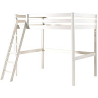 M&S – Lit mezzanine 140x200 en pin massif – Vernis blanc non toxique – Bord surélevé pour sécurité – Sommier inclus