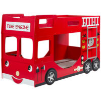 Les Tendances – Lit superposé camion de pompier 90x200 – Panneaux MDF laqué rouge – Échelle métal avec larges marches – Normes de sécurité EN 71-3