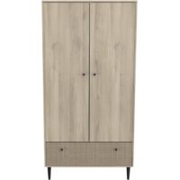 CALICOSY - Armoire 2 portes et 1 tiroir décor chêne kronberg, impression rotin et noir mat Saïgon - H181,1 cm