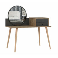 Coiffeuse 1 tiroir et 1 porte avec miroir Massaro Bois et Anthracite