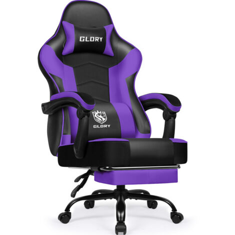 Gaming Stuhl mit Fußstütze – Ergonomischer Gamerstuhl, 170° verstellbar Gaming Chair, höhenverstellbar, mit Lendenkissen & Nackenkissen, belastbar bis 150 kg, Gronfont, Lila