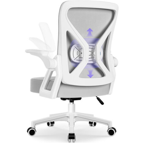 Bürostuhl, Bürostuhl Ergonomisch mit Hochklappbaren Armlehnen,Einstellbare Lendenstütze,Höhenverstellbarer Schreibtischstuhl, Drehstuhl mit Wippfunktion bis 125°
