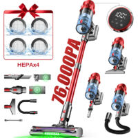 Akku Staubsauger 76000Pa 600W mit Touchscreen – Kabelloser Handstaubsauger für Tierhaare, Teppiche & Hartböden, 70min Laufzeit, 3 Saugstufen, 2L Staubbehälter, Gronfont, Rot