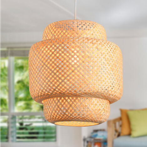 Plafonnier bambou suspension lampe panier bohème lampe salle à manger Ø40cm salon suspension rotin naturel cuisine vintage E27 rétro câble textile 1,5m (ampoule non incluse) (1/5)