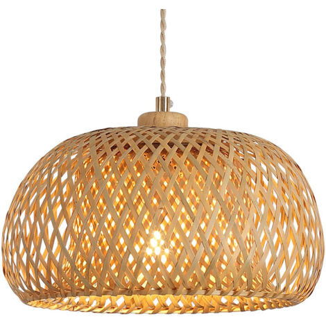 Suspension en rotin, abat-jour en bambou 30 cm style bohème, lampe suspendue pour cuisine, plafonnier pour table à manger, salon, chambre (douille E27, sans ampoule)