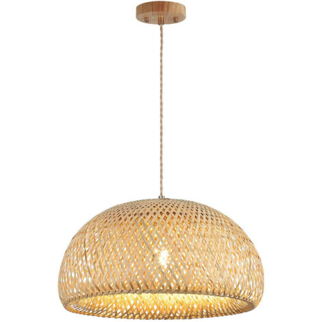 Lustre suspension en rotin et bambou 45 cm – Style bohème, luminaire E27 pour cuisine, salle à manger, salon ou chambre, sans ampoule