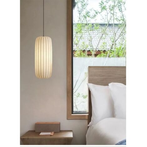 Lustre japonais moderne en soie Wabi Sabi – Luminaire suspendu E27 – Décoration nordique 24 cm pour salon, salle à manger, chambre