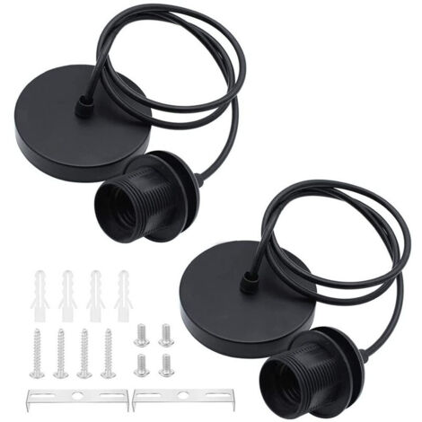 Suspension pour lampe E27 avec douille à vis et câble de 150 cm, noire, 2 x 12,7 mm (2 x E27), fixation au plafond.