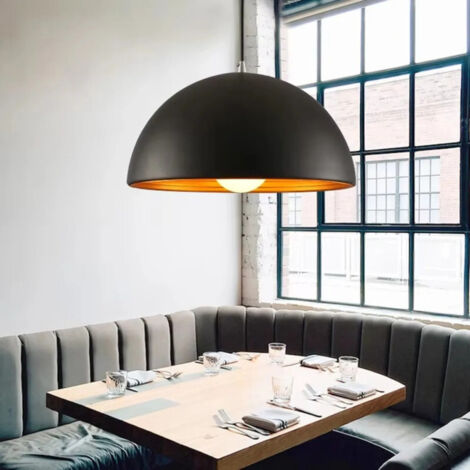 Suspension de style industriel pour restaurant, bar ou salle à manger sous les combles, lustre semi-circulaire noir E27.