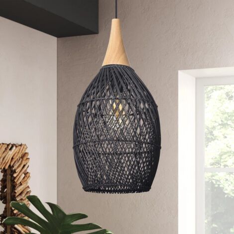 Lustre en rotin JOYINLED noir naturel rustique vintage tissé à la main, suspension pour la maison, l'hôtel ou le restaurant (D25, ampoule non incluse) (1/5)