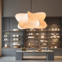 Lustre suspension en soie blanche Ø60 cm – Luminaire moderne pour décoration d’intérieur, salle à manger ou chambre, E27