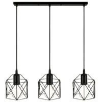 Lustre industriel JOYINLED à 3 lumières E27, suspension géométrique rétro en fer noir pour salle à manger de restaurant et hall d'entrée de bureau
