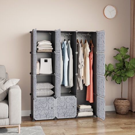 Armoire De Rangement Modulaire 20 Cubes - Portable, En Plastique, Facile à Assembler (Noir, 147x37x183 Cm)