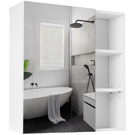 Armoire Miroir Salle De Bain Mondeer - 65x15x65 Cm Blanc - Rangement Avec Porte Et Étagères Réglables