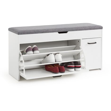Mondeer – Banc à chaussures avec siège – Rangement avec tiroir à abattant – Dimensions 100 x 52 x 30 cm – Panneau de particules écologique – Blanc