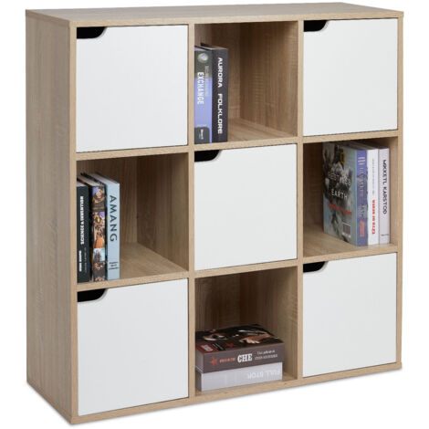 Mondeer – Bibliothèque enfant 90 x 30 x 90 cm – 9 compartiments avec 4 ouverts et 5 avec porte – Panneaux écologiques norme E1 – Rangement élégant