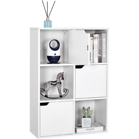 Mondeer – Bibliothèque enfant 6 compartiments – 3 ouverts et 3 avec porte – Dimensions 60x30x90cm – Panneaux de particules norme E1 – Imperméable et résistant aux rayures