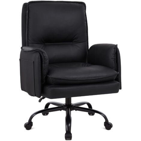 IWMH Chaise de bureau, Fauteuil ergonomique en cuir PU, Chaise réglable en hauteur avec accoudoirs et roulettes, Canapé individuel pour bureau salon chambre à coucher - Noir (1/5)