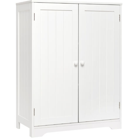 Mondeer – Meuble de rangement salle de bain 60L x 30W x 80H cm – MDF écologique imperméable – 2 portes, 3 étagères ajustables – Charnières inox 304 - avec2