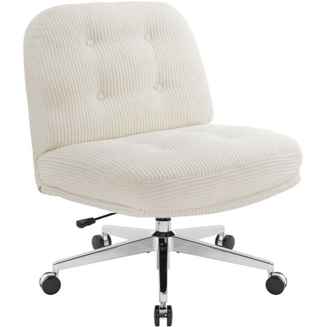 IWMH Chaise de Bureau, Fauteuil de Bureau épaisse Avec Roulettes, Siege Pivotante Réglable en Hauteur sans Accoudoirs, Chaise en Velours Côtelé pour Chambre, Salon, Coiffeuse - Blanc (1/5)