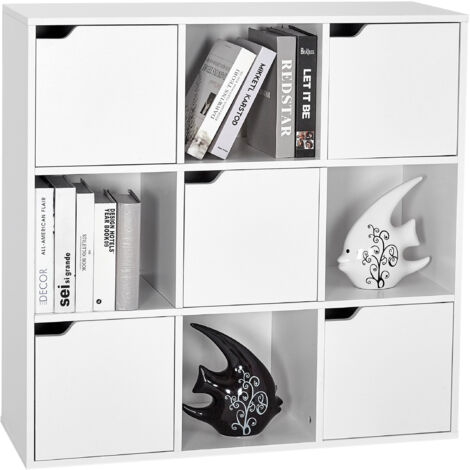Mondeer – Bibliothèque enfant 90x30x90 cm – 9 compartiments – Panneaux écologiques en particules – Design moderne pour rangement livres et objets