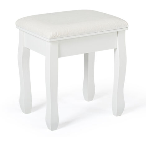 Mondeer – Tabouret pour coiffeuse blanc avec coussin en polyester – Dimensions 41x30x45 cm – Pieds en bois massif galbés – Confort optimal pour maquillage