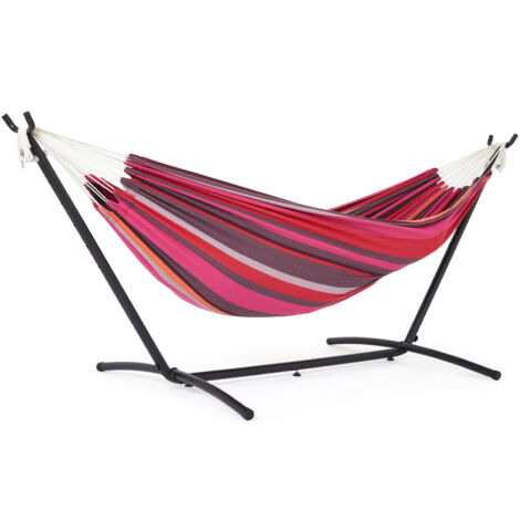 Mondeer – Hamac sur pied double avec support – Tissu polyester respirant – Charge maximale 200 kg – Hauteur réglable – Sac de transport inclus