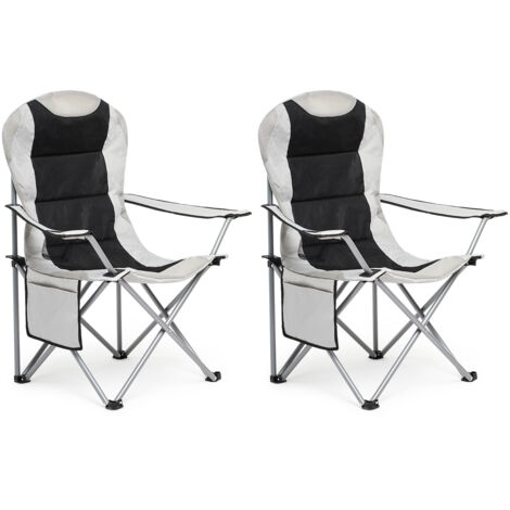 Mondeer Lot de 2 chaises de camping pliante avec Porte-Gobelet et Poche de Côté , Gris clair
