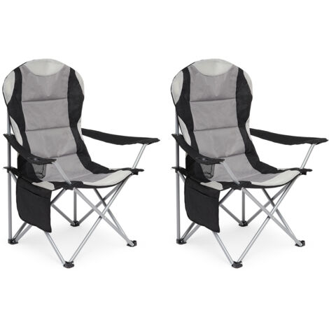 Mondeer Lot de 2 chaises de camping pliante avec Porte-Gobelet et Poche de Côté , Gris Foncé