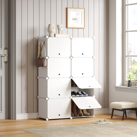 Meuble à chaussures armoire modulable Étagère de rangement à chaussures en plastique 8 compartiments Blanc Mondeer (1/5)