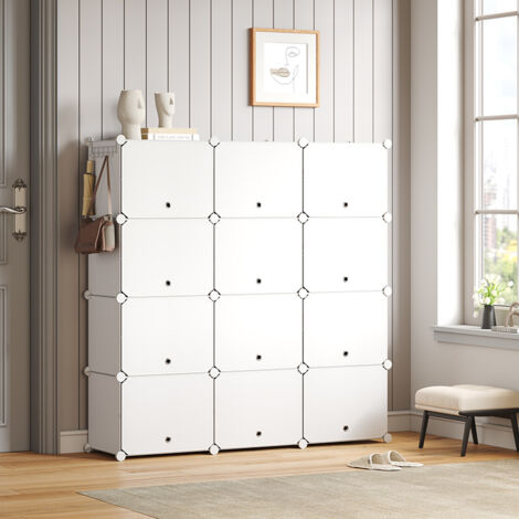 Meuble à chaussures armoire modulable Étagère de rangement à chaussures en plastique 12 compartiments blanc Mondeer (1/5)