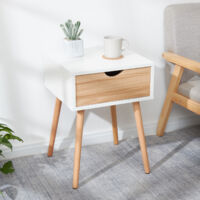 Mondeer – Table de chevet industrielle avec 2 tiroirs – Panneaux écologiques blanc et chêne – Dimensions 40x56x40 cm – Capacité 25 kg