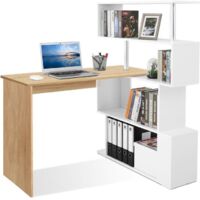 Mondeer – Bureau d'angle rotatif 360° avec bibliothèque intégrée – Design minimaliste – Dimensions 106-157x45x75 cm – Panneaux E1 écologiques