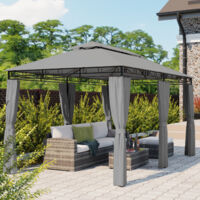 Mondeer – Tonnelle de jardin 3x4m – Pavillon en acier avec 6 rideaux latéraux – Bâches de toit 180g/㎡ – Style moderne et luxueux – Gris