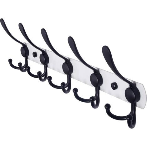 Appendiabiti da parete, ganci da parete - acciaio inossidabile extra resistente, 5 ganci, attaccapanni per cappotti, cappelli, asciugamani, ingresso, bagno (bianco e nero) (1/5)