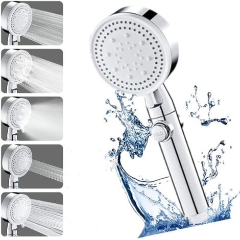 Soffione doccia ad alta pressione con risparmio idrico, 5 tipi di getto, soffione doccia ad alta pressione con massaggio (argento) (1/5)