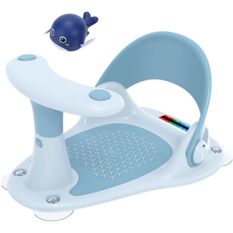 Seggiolino da bagno per neonati, seggiolino da bagno per neonati da 6 a 36 mesi, termometro per acqua - Tappetino antiscivolo morbido - con 4 ventose sicure che forniscono supporto per la schiena (BLU