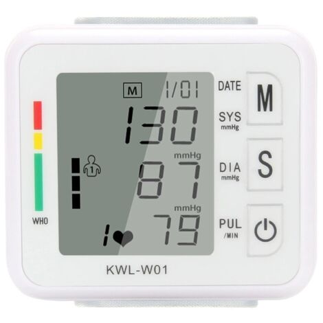 Sfigmomanometro, misuratore di pressione sanguigna, misuratore di pressione sanguigna da polso LCD con gonfiaggio automatico e scarico, dimensioni portatili