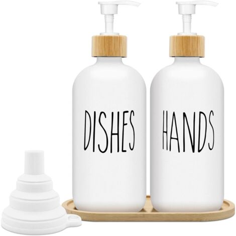 Set di dispenser di sapone bianco opaco da 500 ml, dispenser di sapone in vetro con vassoio, dispenser di detersivo per piatti, dispenser di sapone per cucina e doccia (bianco x 2)