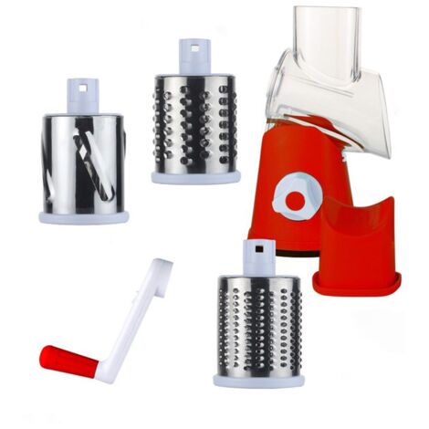 Grattugia manuale con 3 rulli e lame rotanti per verdure, frutta, carne, arachidi, rosso (1/5)