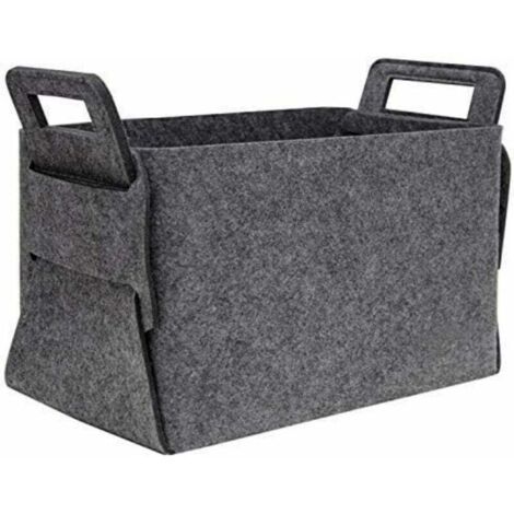 Cesto porta legna in legno 36x25x23 cm Scatola portaoggetti in feltro grigio (1/5)