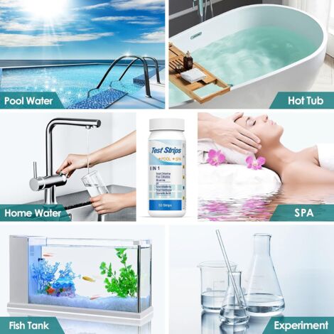 100 pezzi tester per piscina 3 in 1 strisce per test acqua piscina spa, idromassaggio, cloro libero, bromo totale