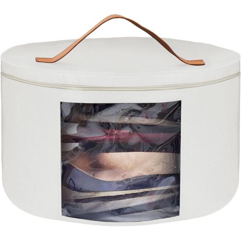 Scatola portaoggetti per cappelli con coperchio, scatole per cappelli a scomparsa da 17 pollici di diametro, cappelli da viaggio pieghevoli (bianco) (1/5)