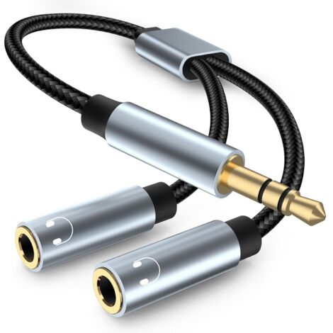 Adattatore jack audio stereo, cavo adattatore per cuffie jack stereo da 3,5 mm, splitter jack compatibile con cuffie, tablet, PC (2 pezzi, grigio) (1/5)